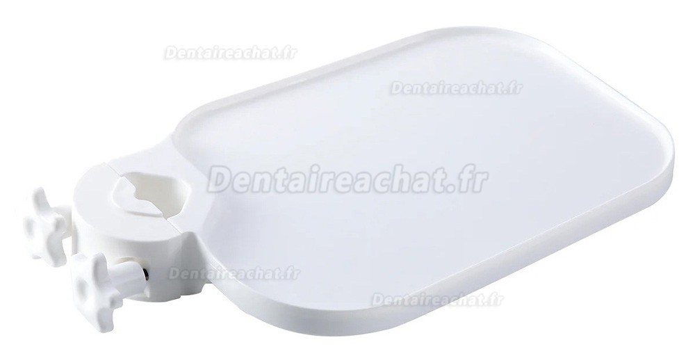 Plateau en plastique mont&eacute; sur fauteuil dentaire